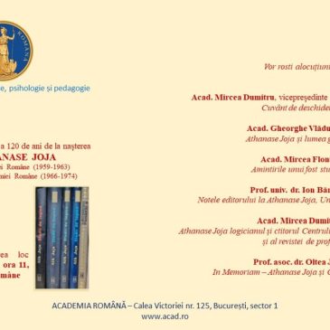 Aniversarea a 120 de ani de la nașterea Acad. Athanasie Joja