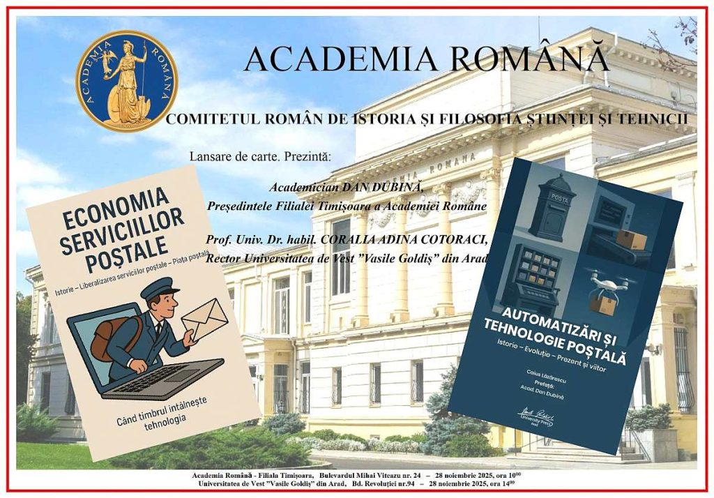 Lansare de carte – Dr. ec. Caius Lăzărescu: Automatizări și tehnologie poștală, și economia serviciilor poștale