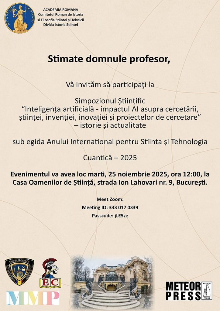 Simpozionul științific ”Inteligența artificială - impactul AI asupra cercetării, științei, invenției, inovației și proiectelor de cercetare”