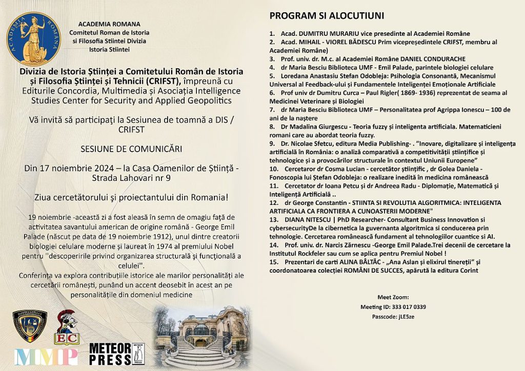 Sesiunea de toamnă a DIS / CRIFST - Ziua cercetătorului şi proiectantului din Romania