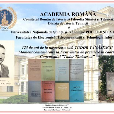 125 de ani de la nașterea Acad. Tudor Tănăsescu - Moment comemorativ la Festivitatea de premiere în cadrul Concursului ”Tudor Tănăsescu”