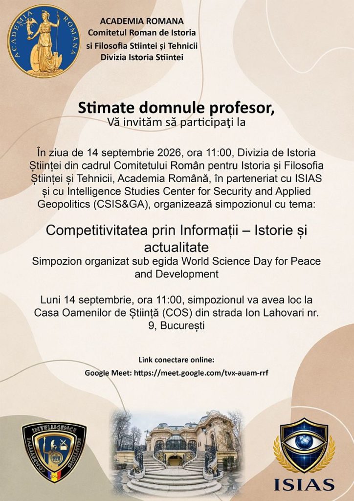 Simpozion cu tema Competitivitatea prin Informații- Istorie și actualitate