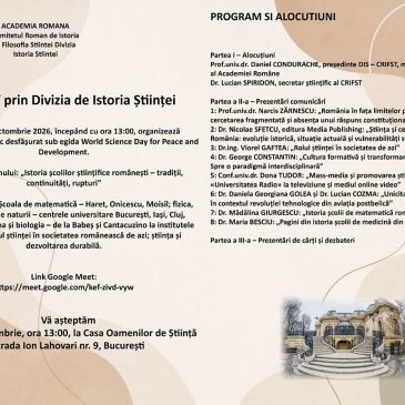 Divizia de Istoria Științei: Adunare Generală și Simpozionul „Istoria școlilor științifice românești”
